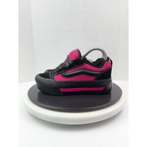VANS Knu Skool Skate Platform Stacked Womens Size 8  Sneaker Black Pink Satin